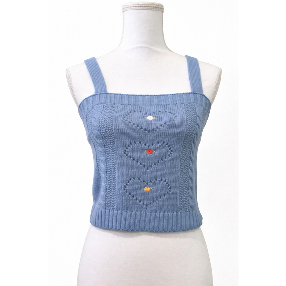 525 America Knit Adjustable Tank Top Embroidered Rose Floral Heart NWT Size S